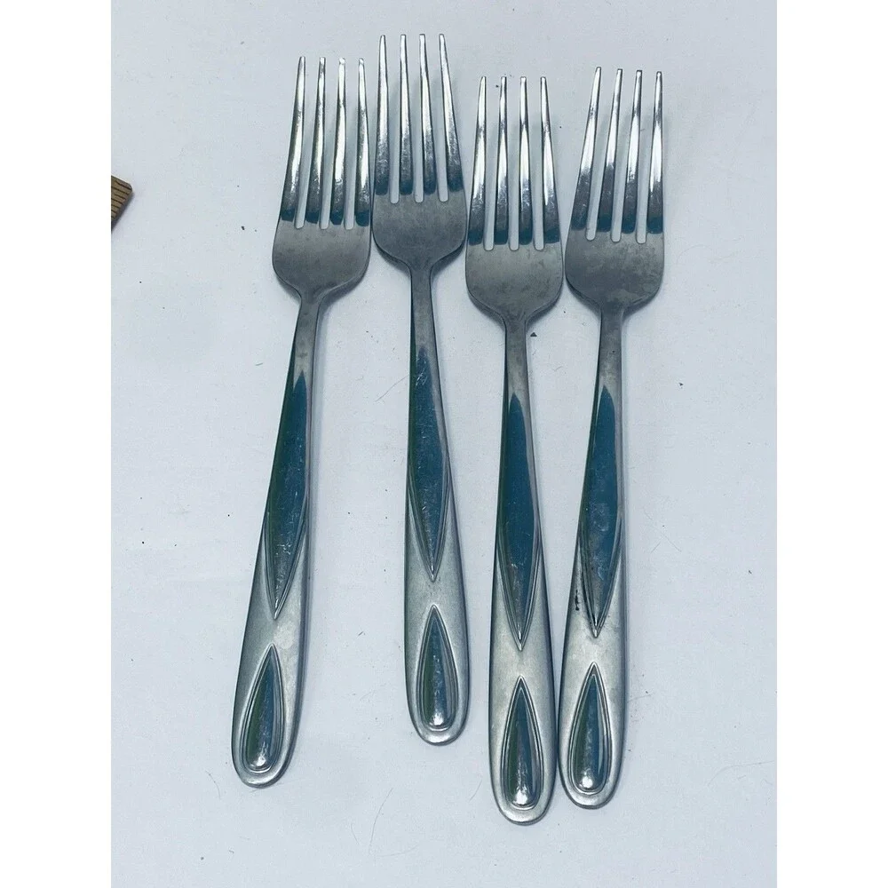 4 Vintage Oneida Gleason stainless steel  Flatware Salad Dessert  Forks 7.5”